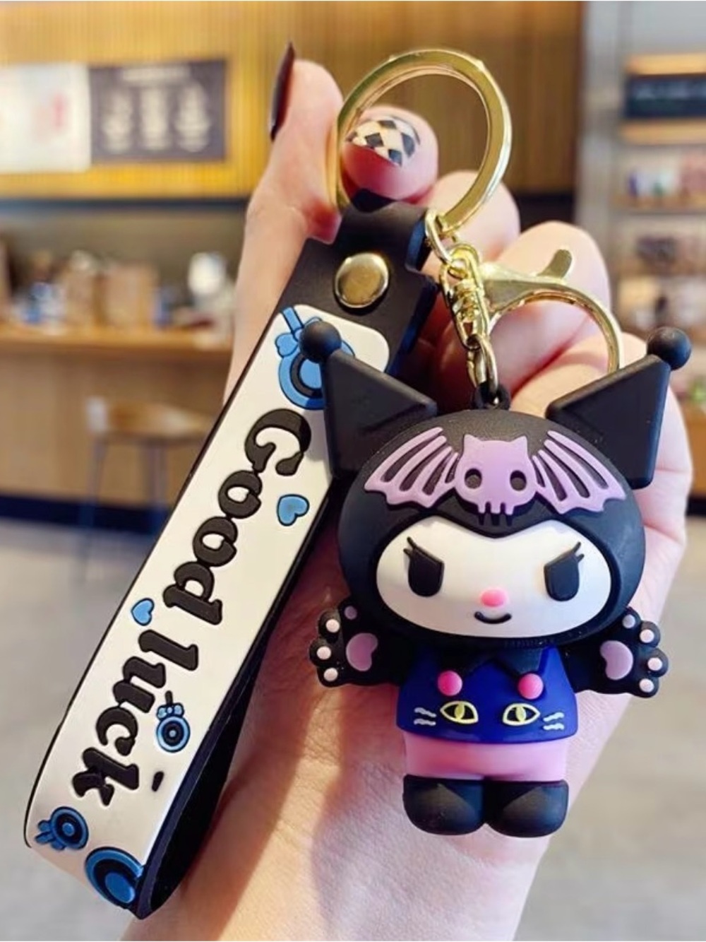 Kuromi Keychain Bag Charm Sanrio Anime Figure Key Ring Strap Pendant Gift Black